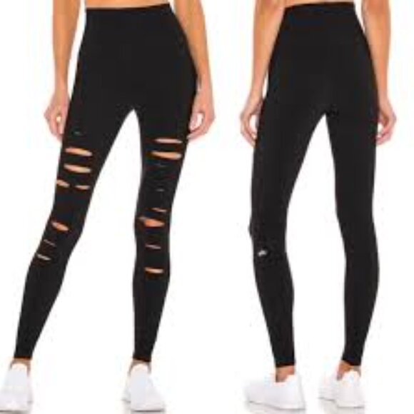 ALO Yoga Pants - ALO Black High Waist Ripped Yoga Leggings